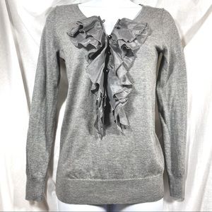 NWOT GAP Mixed Media Ruffle Front Lightweight Gray Sweater